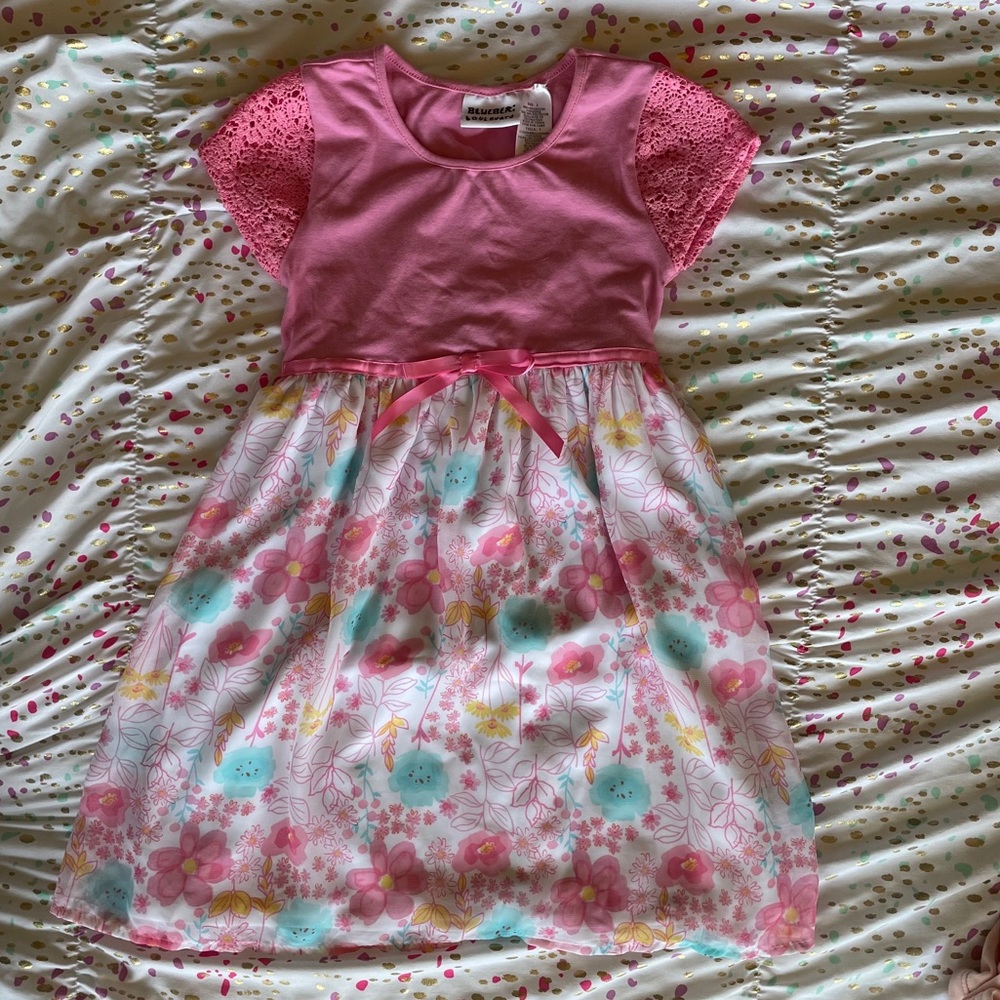 Girls short sleeve empire waist lined dress size 5